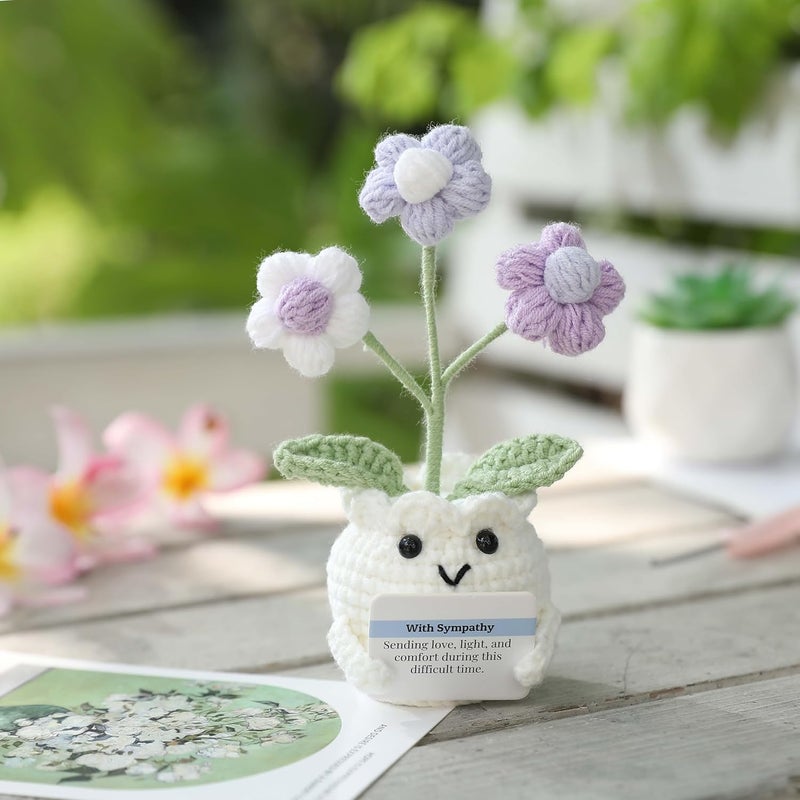 YOOJEE Crochet Sympathy Gifts for Loss of Loved One – Send Sympathy Crochet Puff Flower Potted Plant with Comfort Card – Bereavement, Grief Support Gift Idea for Grandpa Grandma Mom Dad Women Friends - Image 2